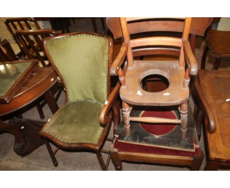 A CHILD'S COMMODE CHAIR TOGETHER WITH TWO OTHER CHAIRS