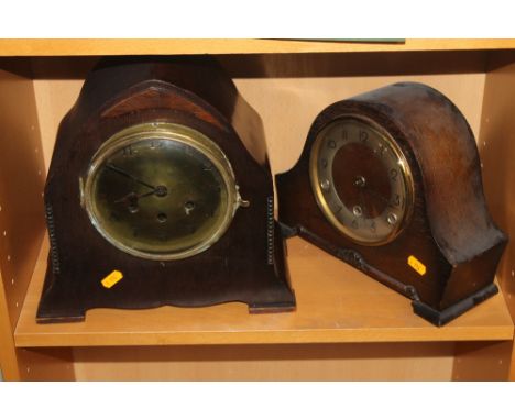 A NAPOLEAN HAT MANTEL CLOCK TOGETHER WITH ANOTHER