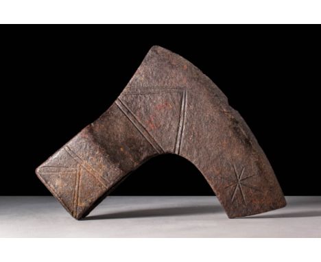 Ca. AD 800 - 1100A Viking iron bearded axe head with a heavy blade and a socket. Contrary to popular belief, the most commonl
