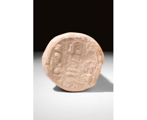 New Kingdom, Ca. 1550 - 1069 BCAn Egyptian pottery funerary cone made of coarse terracotta. It has a cylindrical form and a s