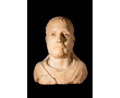 Ca. AD 200 - 300A Roman marble head of a nobleman from the eastern lands of the Empire, featuring a short beard that envelops
