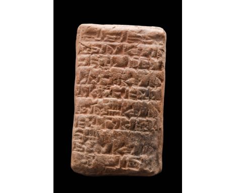 Ca. 2200 - 1900 BCA rectangular Sumerian clay tablet containing around ten lines of cuneiform on each side that was formed by