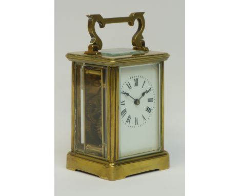 20th century Brass and bevelled glass carriage clock, movement stamped 'R & Co Paris', H12cm CLOCKS & BAROMETERS - as we are 