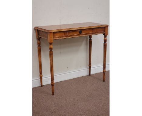 Reproduction yew wood console table fitted with single drawer, W86cm, H76cm, D38cm Condition Report Click here for further im