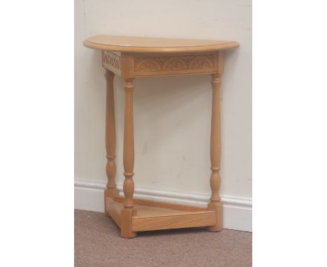 Ercol light oak demi-lune side table, W61cm, H69cm, D30cm Condition Report Click here for further images, condition, auction 