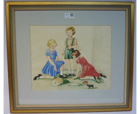 "Children Playing", watercolour, signed and dated C M Barton 1937 27 x 33cm Condition Report Click here for further images, c