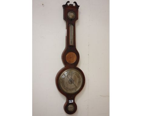 George III mahogany barometer, box wood stringing, signed 'Luigi Monasteri, Darlington' swan neck pediment, H97cm CLOCKS & BA