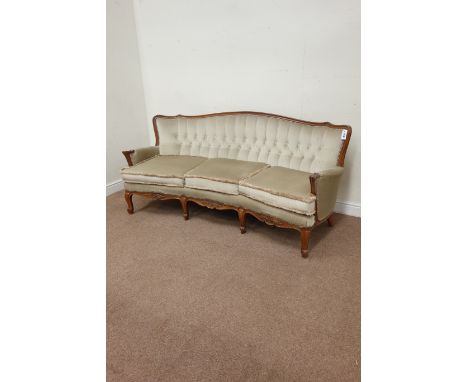 Late 20th century French style stained beech framed upholstered three seat sofa, W175cm Condition Report Click here for furth