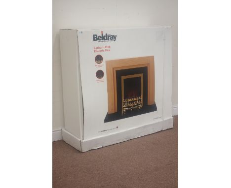 Beldray 'Lytham Oak' electric fuel effect fireplace with surround - boxed Condition Report Click here for further images, con
