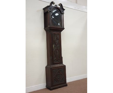 Victorian carved oak longcase clock case, swan neck pediment with brass plate mounts, H218 Condition Report Click here for fu