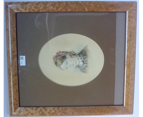 Portrait of a Victorian Lady, oval watercolour unsigned 26 x 21 Condition Report Click here for further images, condition, au