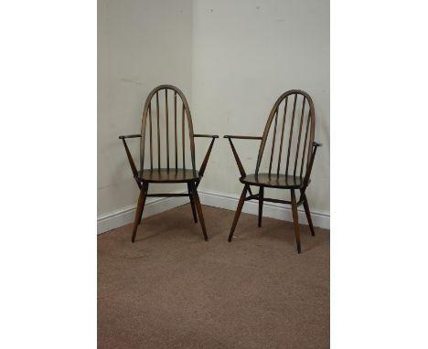 Pair Ercol 'Windsor' medium elm and beech carver armchairs  Condition Report Click here for further images, condition, auctio