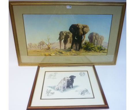 'Elephants' reproduction print David Shepherd ( 37cm x 75cm), including another Labrador's, Nigel Hemming Condition Report Cl