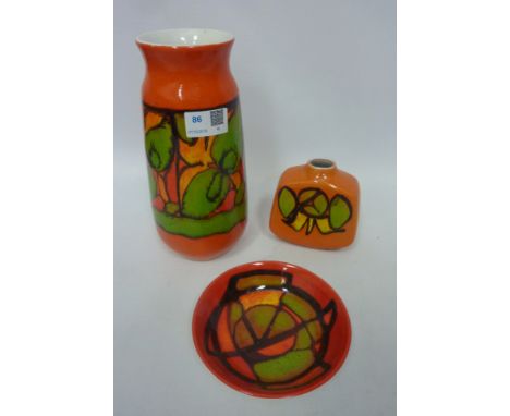 Poole pottery Delphis tall vase, small vase and dish (3) Condition Report Click here for further images, condition, auction t