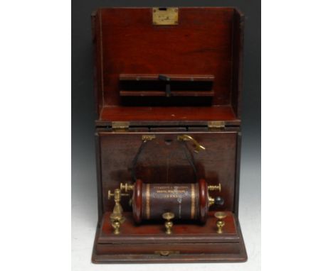 A 19th century electric shock machine, the barrel inscribed Richardson &amp; Wilkinson, Medical Electricians, Derby, mahogany