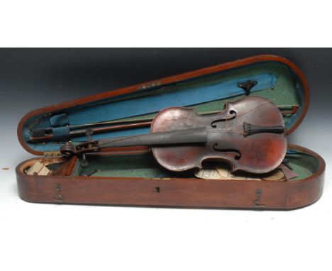 A violin, the two-piece back 35.5cm long excluding button, Compagnon label, ebony tuning pegs, outlined with purfling, 60cm l