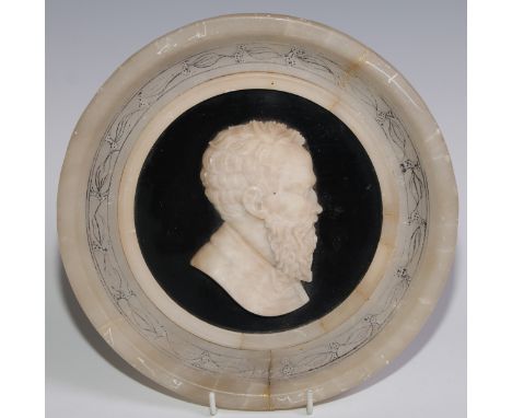 A Grand Tour alabaster portrait plaque, 22cm diam, c.1870 