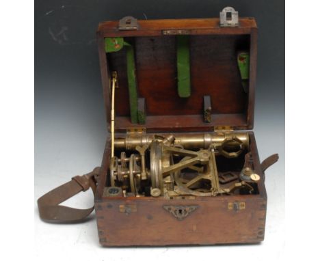 A 19th century brass theodolite, by Troughton &amp; Simms, London, 7.5cm silvered compass dial, silvered out scale, 15.5cm di