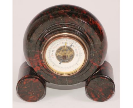 A Cornish serpentine desk barometer, 4.5cm dial, 11cm high overall, early 20th century 