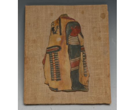 Antiquities - an Ancient Egyptian cartonnage sarcophagus fragment, 12cm x 7cm, late New Kingdom culture, 19th Dynasty, c.1292