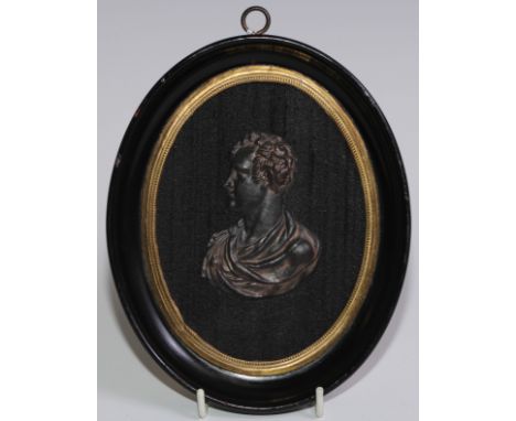 The Cult of Byron and Byronmania - a 19th century dark patinated relief portrait plaque, of George Gordon Byron, 6th Baron By