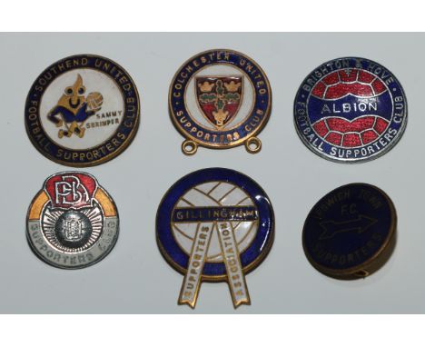 Football - Enamel Badges - Southend United Football Supporters' Club, with Sammy Shrimper; Ipswich Town; Colchester United; G