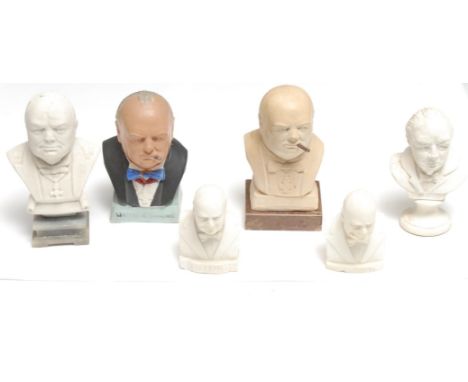 Sir Winston Churchill - a plaster portrait bust, rectangular marble base, 15cm high; others (6) 