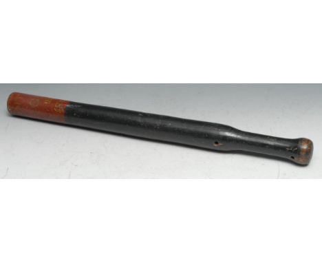 A large George III turned and painted tipstaff or truncheon, inscribed in gilt upon a broad red band BITTON GR III 1817, 62cm