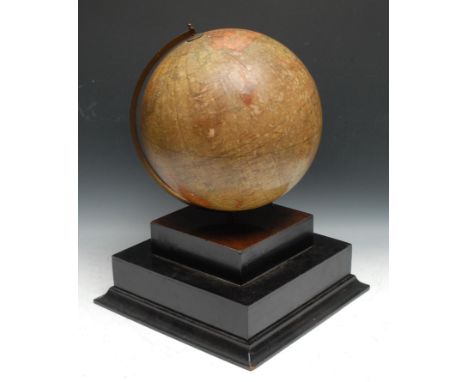 An Art Deco 12" terrestrial globe, by Geographia Ltd, London, brass meridian ring, stepped base, 53cm high, second quarter 20