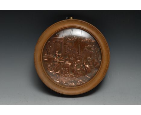 A 19th century electrotype roundel, The Triumph of Virtue, after the Old Master, 14cm diam 