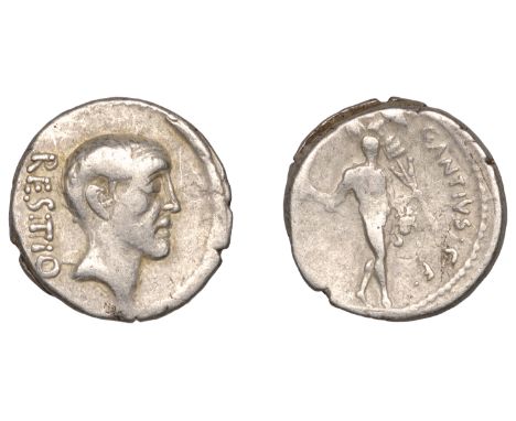 Roman Republican Coinage, C. Antius Restio, Denarius, Rome, c. 47, bare head right, rev. Hercules walking right, holding trop