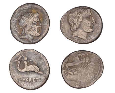 Roman Republican Coinage, Anonymous (struck under Gargilius, Ogulnius and Vergilius), Denarius, c. 86, laureate head of Apoll