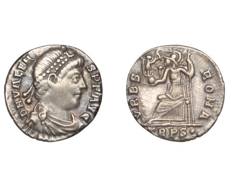 Roman Imperial Coinage, Valens, Siliqua, Trier, 368-75, pearl-diademed, draped and cuirassed bust right, rev. Roma seated lef