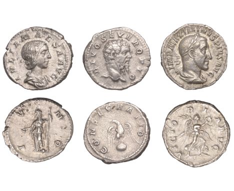 Roman Imperial Coinage, Divus Septimius Severus, Denarius, Rome, 211, rev. eagle on globe, 3.26g (RIC 191c; RSC 84); Julia Ma