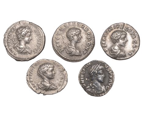 Roman Imperial Coinage, Caracalla, Denarius, 200, rev. Emperor standing left, holding globe and spear (RIC 40; RSC 547); Geta