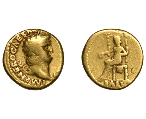 Roman Imperial Coinage, Nero, Aureus, 67-8, imp. nero caesar [avgvstv]s, laureate head right, rev. Salus seated left on thron