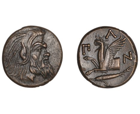 Greek Coinages, CIMMERIAN BOSPOROS, Pantikapaion, Æ Unit, 330-300, bearded head of Pan right, rev. bull’s head right, 7.28g (