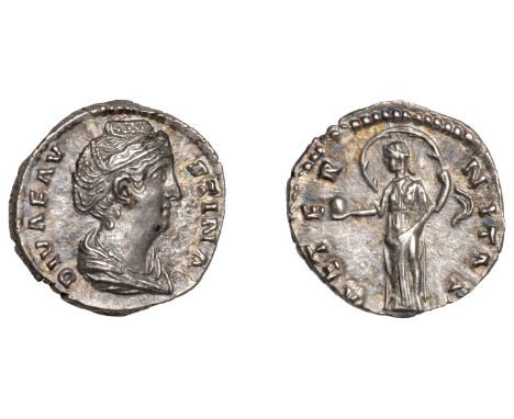 Roman Imperial Coinage, Diva Faustina Senior, Denarius, after 147, draped bust right, rev. Æernitas, veil blown out behind he