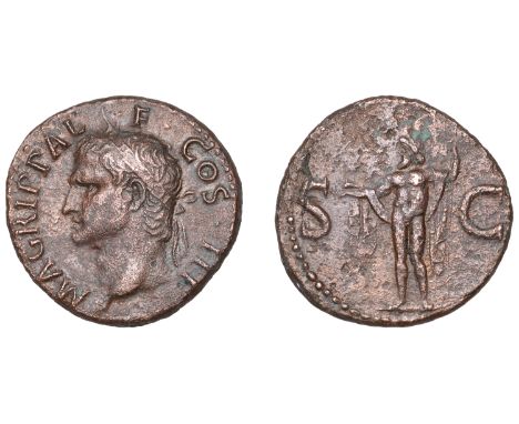 Roman Imperial Coinage, Agrippa, As, restitution issue under Gaius (Caligula), Rome, c. 37-41, bust left, wearing rostral cro