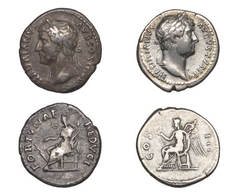 Roman Imperial Coinage, Hadrian, Denarii (2), both c. 128-30, revs. winged Victory seated left holding wreath and palm branch