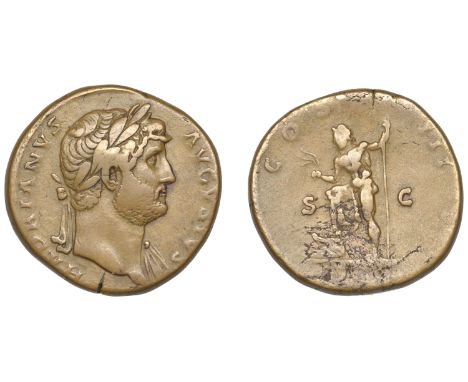 Roman Imperial Coinage, Hadrian, Sestertius, Rome, 125-8, laureate bust right, slight drapery on far shoulder, rev. Neptune s
