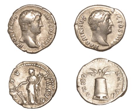 Roman Imperial Coinage, Hadrian, Denarii (2), both c. 137-8, revs. modius with four corn ears and poppy, 3.23g; Fortuna seate