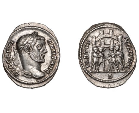 Roman Imperial Coinage, Diocletian, Argenteus, Rome, 295-7, diocleti-anvs avg, diademed bust right, rev. virtvs militvm, Dioc