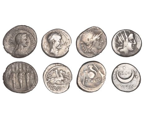Roman Republican Coinage, L. Lucretius Trio, Denarius, c. 76, radiate head of Sol right, rev. crescent moon surrounded by sev