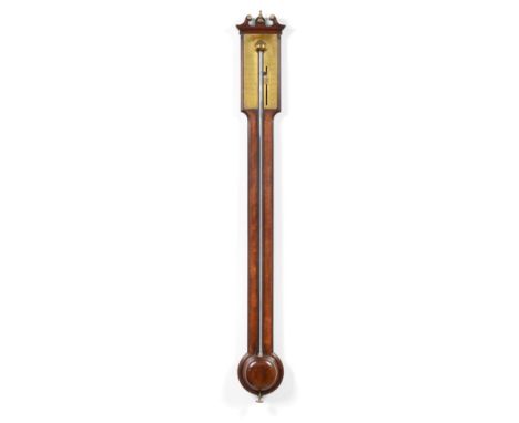 A George III Mahogany Stick Barometer, signed Dollond, London, circa 1800, exposed mercury tube with a single vernier scale s