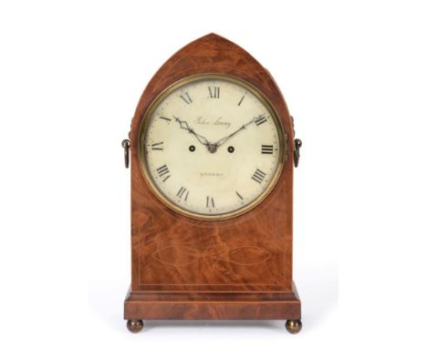 A Mahogany Striking Table Clock with a Deadbeat Escapement, signed John Lacey, London, 1817, lancet shaped case, ring side ca