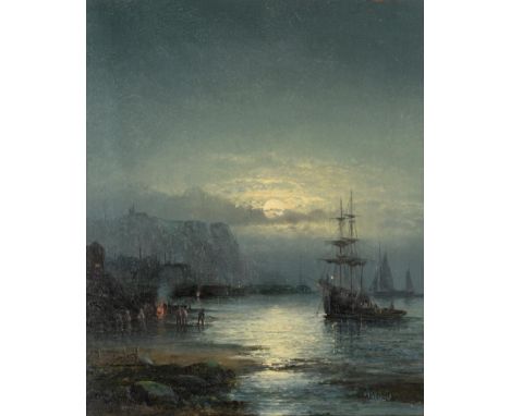 William Thornley  (fl.1858-1898) Nocturne seascape  Signed, oil on canvas, 34cm by 28.5cm   See illustration   