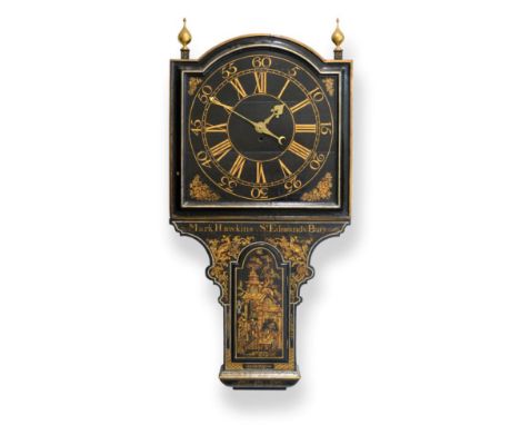 ~ A Good Chinoiserie Drop Dial Tavern Clock, signed Mark Hawkins, Bury St Edmunds, mid-18th century, the elaborate case with 