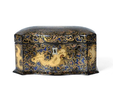 A Jennens &amp; Bettridge Papier-Mâché Tea Caddy and Hinged Cover, circa 1840, of serpentine fronted rectangular form enclosi