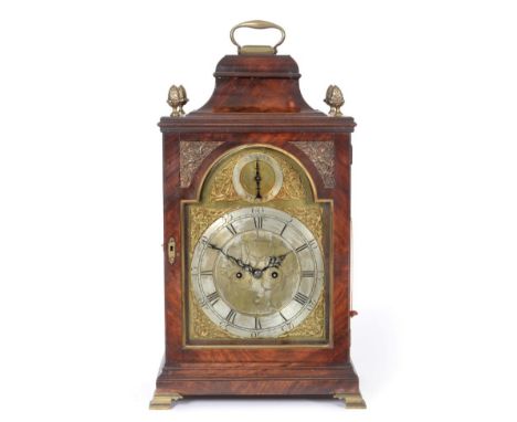 ~ A George III Mahogany Striking Table Clock, signed Wm Fenton, Newcastle, circa 1770, inverted bell top with brass carrying 